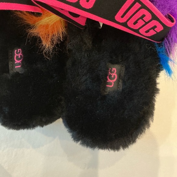 UGG Faux Fur Multicolor Fluffy Sling Slippers Size 9 - Picture 7 of 9